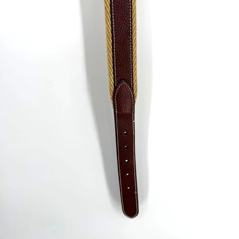 Vineyard Vines Tan Woven Cotton Leather Belt Brown Trim Silver Buckle Size 32